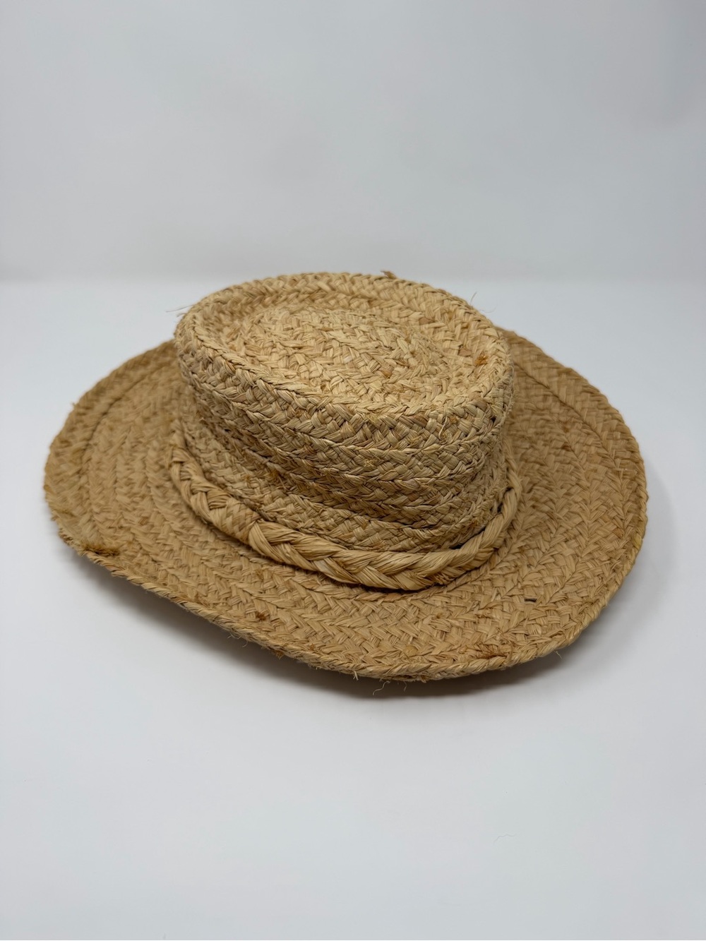 Dorfman Pacific DPC Woven Raffia Straw Sun Hat Natural Braided Band Wide Brim